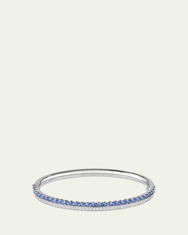 18K White Gold Off Set Pavé Diamond and Sapphire Bracelet, 7"